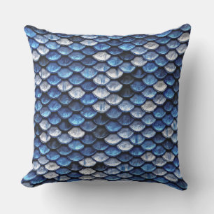 Metallic Cobalt Blue Fish Scales Pattern Cushion