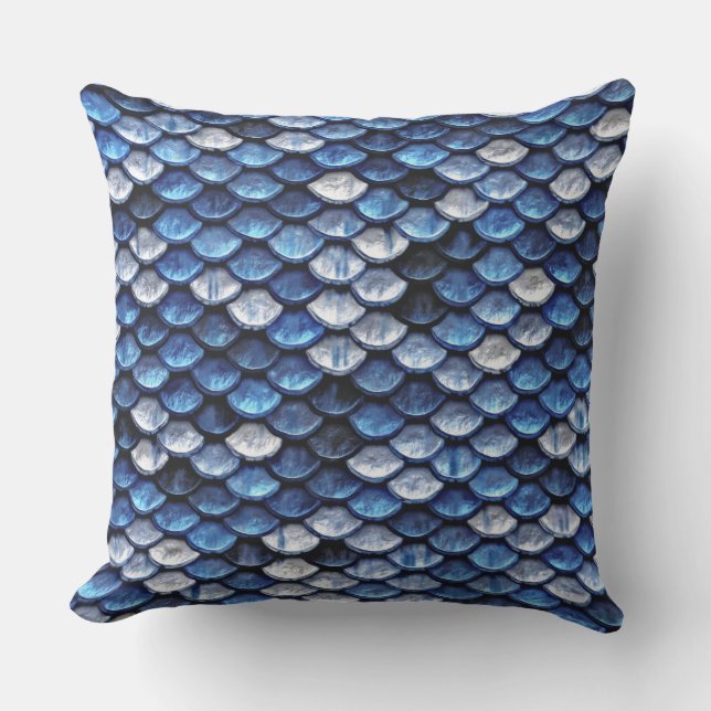 Metallic Cobalt Blue Fish Scales Pattern Cushion (Front)