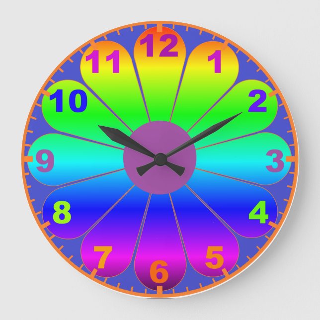 Metallic Colourful Flower Power Clock with Numbers (Front)