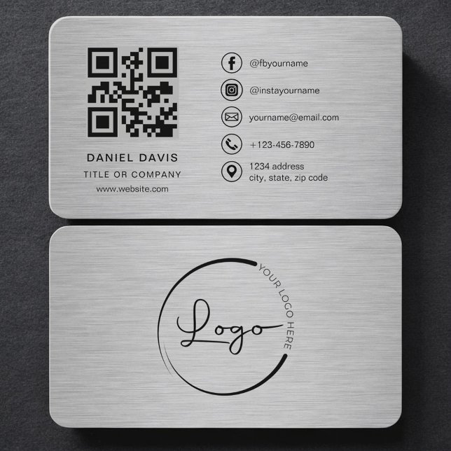 Metallic Company Logo QR Code Business Card (Creator Uploaded)