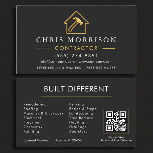 Metallic Construction Modern Black Gold QR Code Business Card