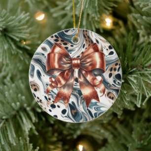 Metallic Copper Bow Leopard Backdrop Ceramic Tree Decoration