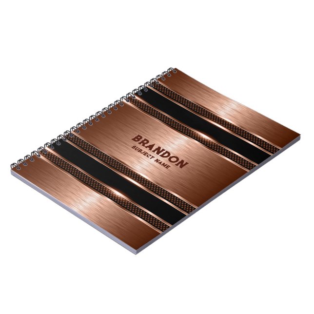 Metallic Copper Brown industrial Texture Monogram Notebook (Left Side)