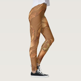 Metallic Copper Fluid Abstract Wave Patter Leggings
