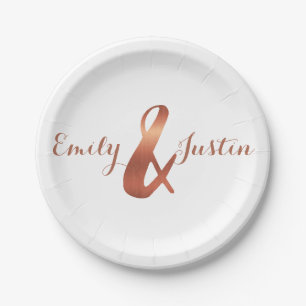Metallic copper-look ampersand design paper plate