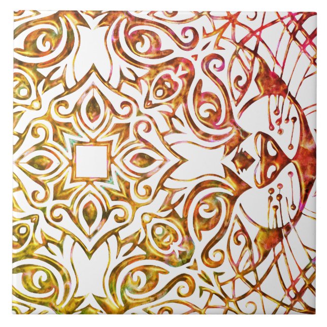 Metallic Copper Look Cat Art Cool Mandala Ceramic  Tile (Front)
