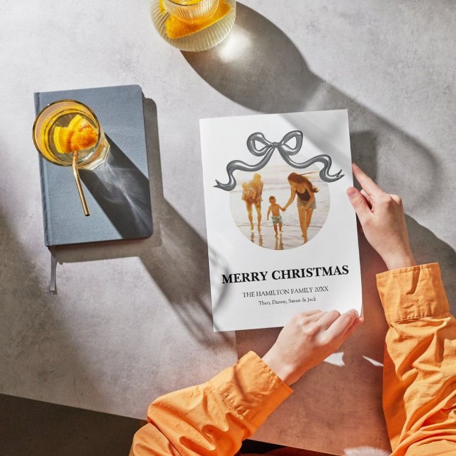 Metallic Coquette Bow Christmas Photo Card  (Creator Uploaded)