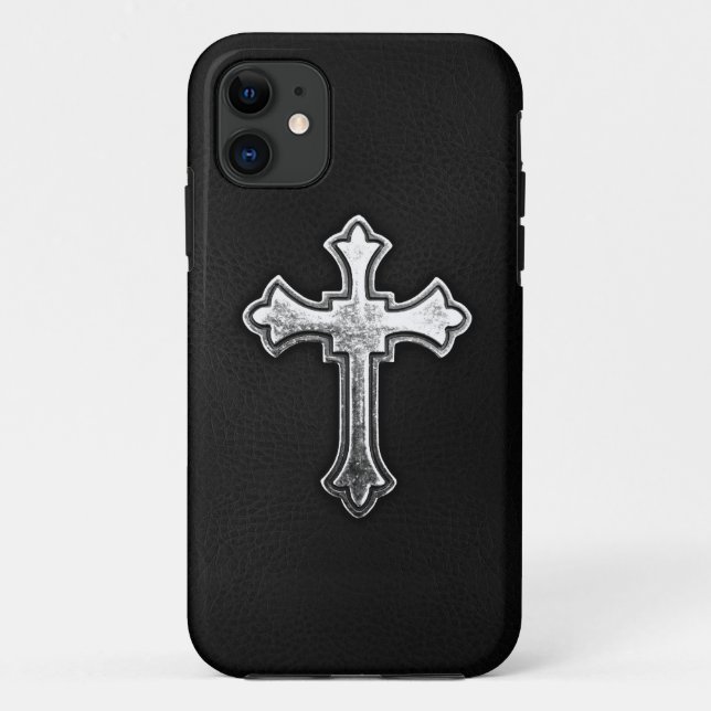 Metallic Crucifix on Black Leather Case-Mate iPhone Case (Back)