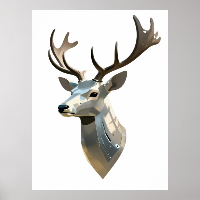 Metallic Cyber Deer Head Steampunk Wall Art Trophy (Front)