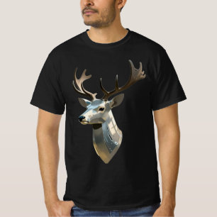 Metallic Cyber Deer Head Steampunk Wall Art Trophy T-Shirt