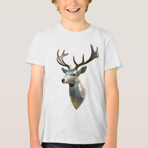 Metallic Cyber Deer Head Steampunk Wall Art Trophy Tri-Blend Shirt