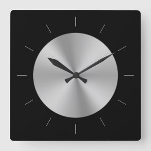 METALLIC DISC   grey shiny steel look Square Wall Clock