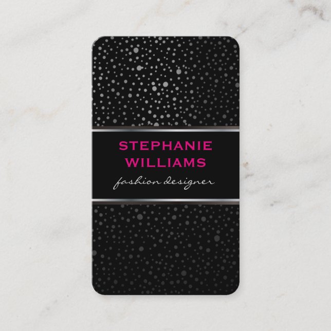 Metallic Dots Pattern Black Business Card (Front)