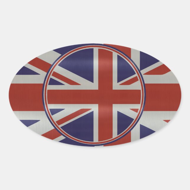 Metallic effect union jack flags oval sticker (Front)