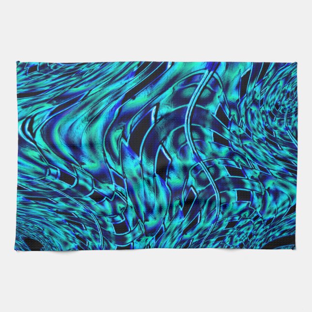 Metallic effect with crooked blue and green image tea towel (Horizontal)