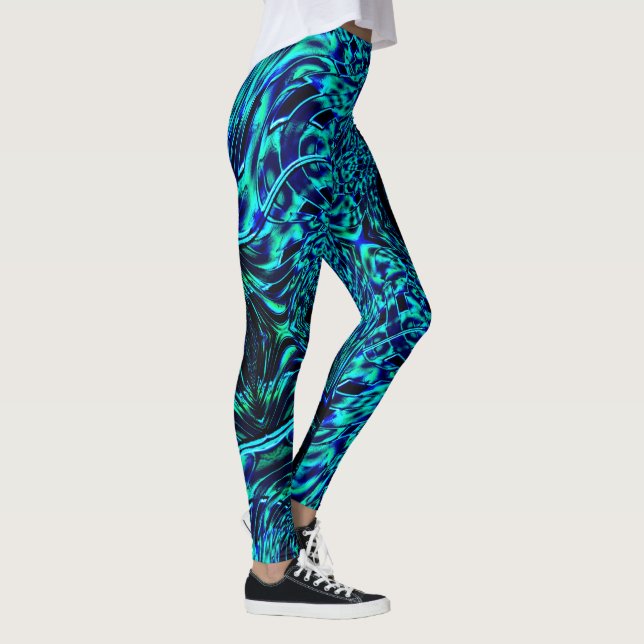 Metallic effect with twisted blue +greenish image leggings (Right)