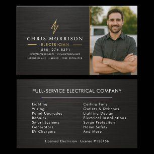 Metallic Electrician Photo Black Gold Business Card