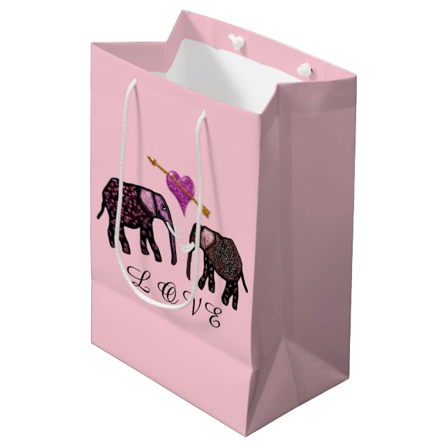 Metallic Elephant Hearts Gift Bags (Front Angled)