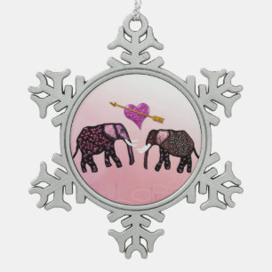 Metallic Elephants Snowflake Ornament