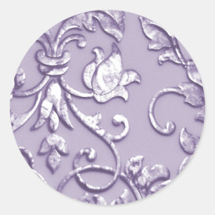 Metallic Embossed Look Damask in Lavender Classic Round Sticker