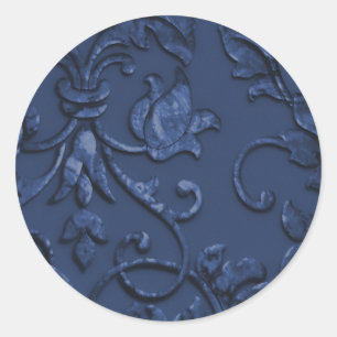 Metallic Embossed Look Damask in Navy Blue Classic Round Sticker