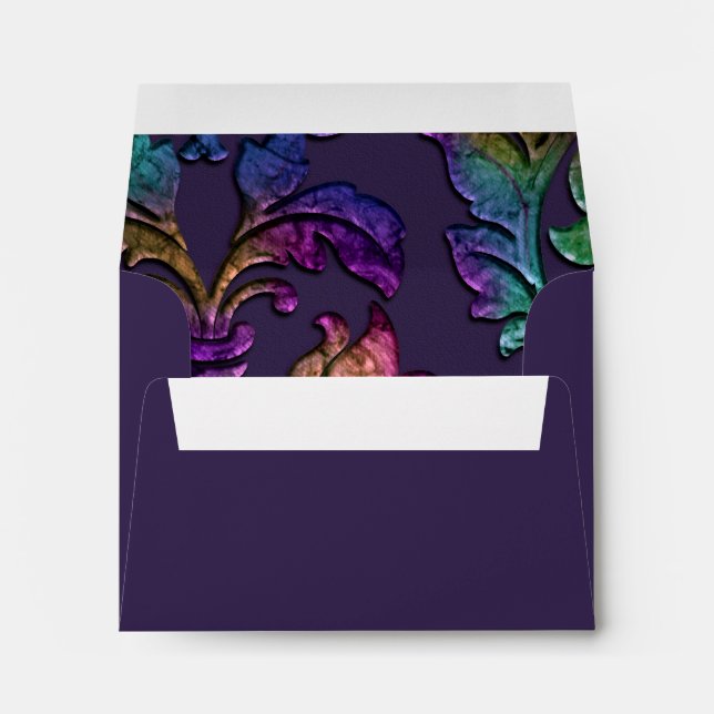 Metallic Embossed Look Damask in Plum Rainbow Envelopes (Back (Bottom))