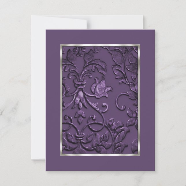 Metallic Embossed Look Damask in Plum Save The Date (Front)