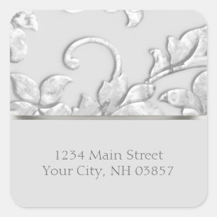 Metallic Embossed Look Damask in Silver Grey Square Sticker