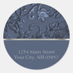 Metallic Embossed Look Damask in Slate Blue Classic Round Sticker