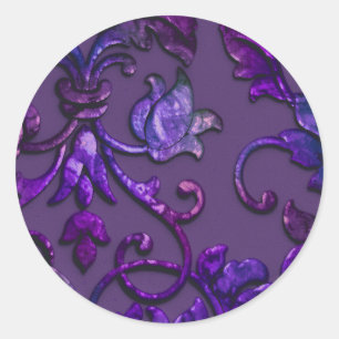 Metallic Embossed Look Damask Plum Multi Classic Round Sticker