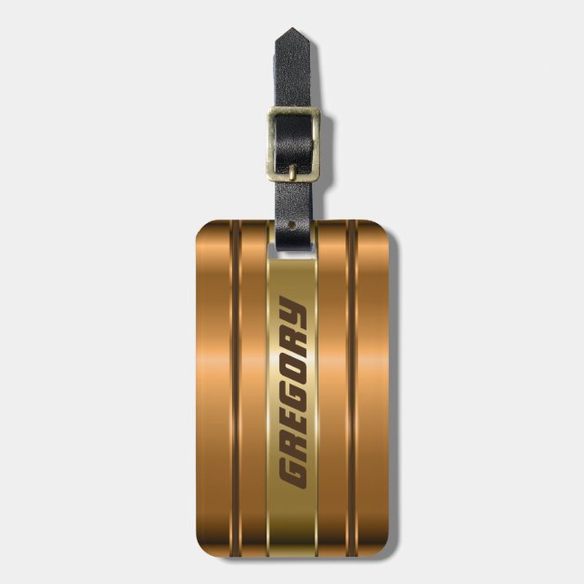 Metallic Faux Copper Gold Stripes Pattern Luggage Tag (Front Vertical)
