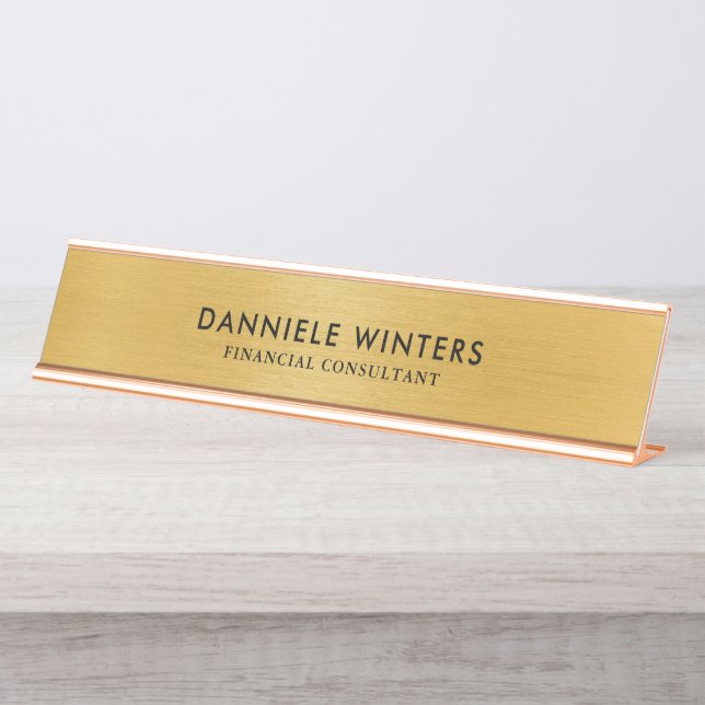 Metallic faux gold background desk name plate (Front)