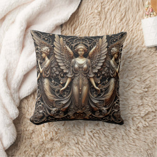Metallic Faux Relief Angels Art Throw Pillow