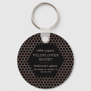 metallic faux rose gold honeycomb monogram apiary key ring