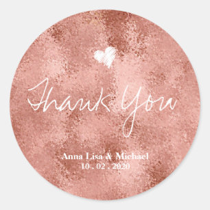 Metallic Faux Rose Gold Wedding Thank You Classic Round Sticker