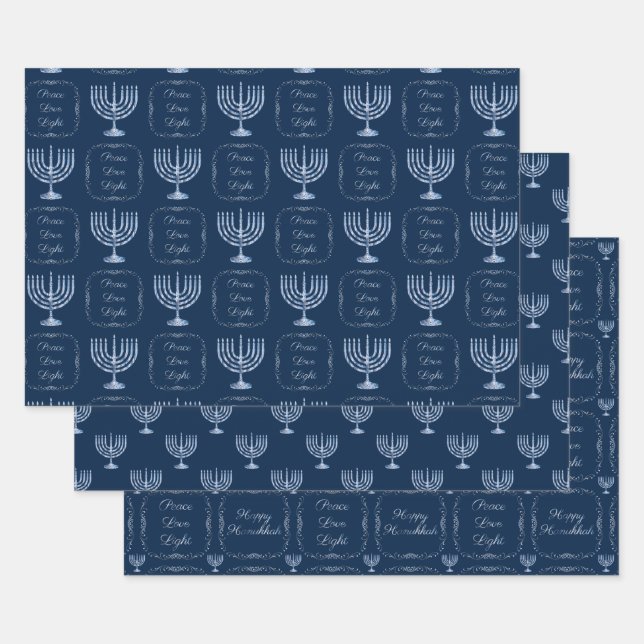 Metallic Filigree Hanukkah Menorah Wrapping Paper Sheet (Set)