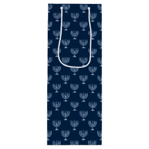 Metallic Filigree Menorah Wine Gift Bag