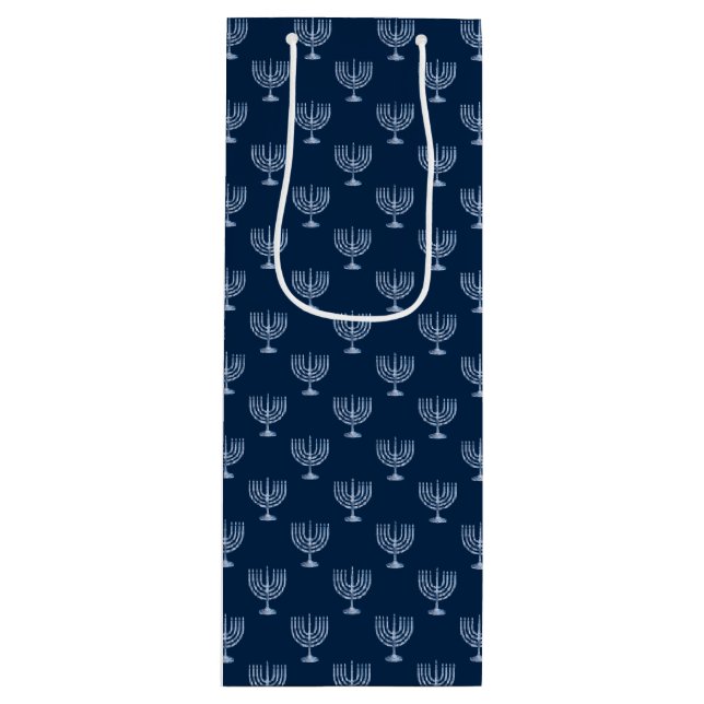 Metallic Filigree Menorah Wine Gift Bag (Front)