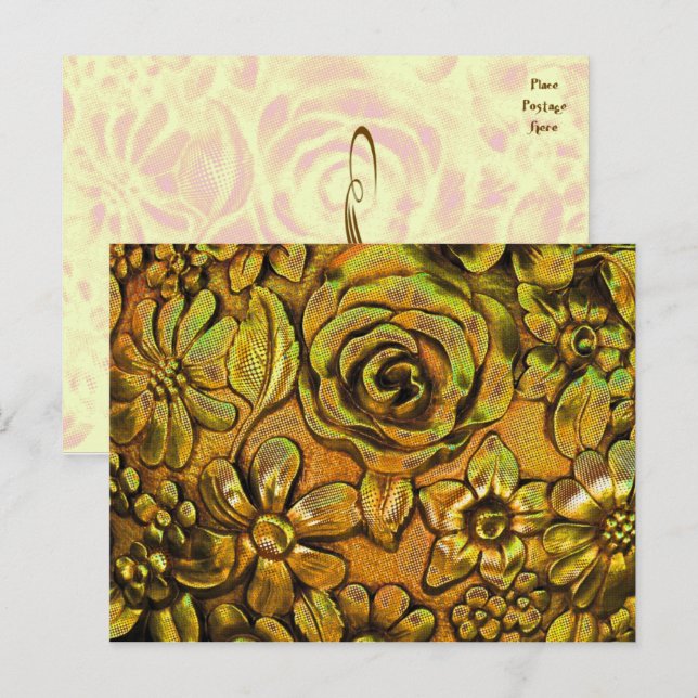 Metallic Floral № 2 Postcard Template (Front/Back)