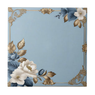 Metallic Floral Blue And Gold Tile