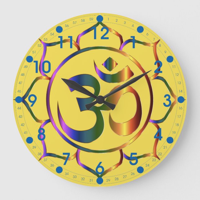Metallic Floral Om Symbol with Blue Numbers Large Clock (Front)