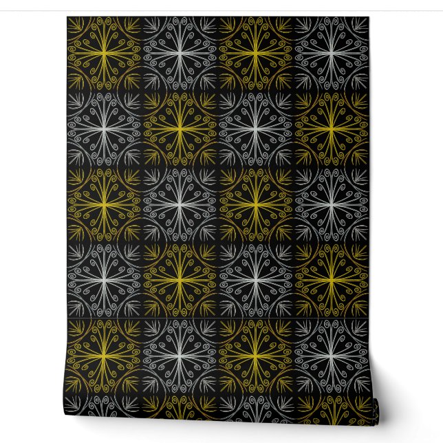 Metallic flower tile abstract wallpaper (Unrolling)