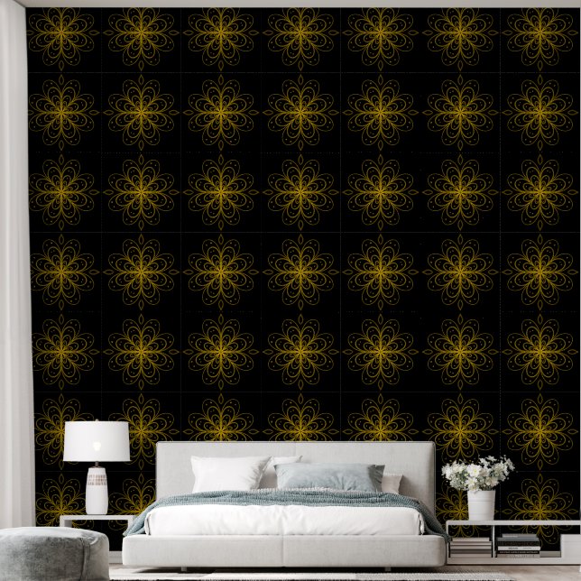Metallic flower tile gray background wallpaper (Bedroom)