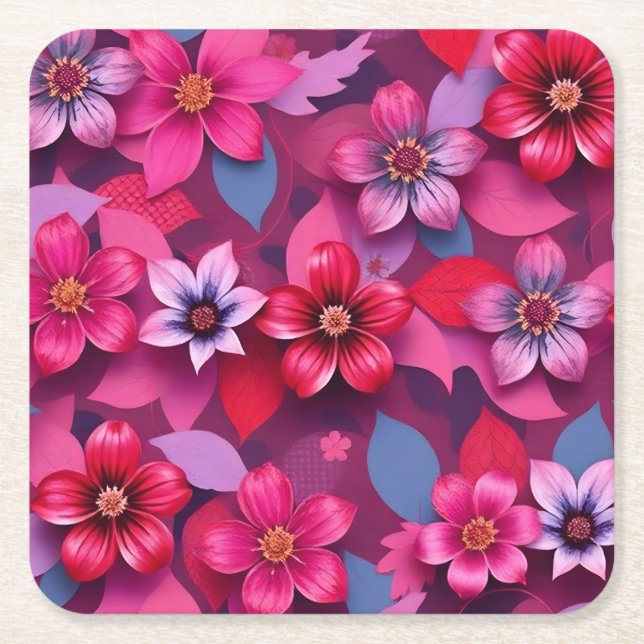  Metallic Flowers Paper Pulp Coaster Set  (Front)
