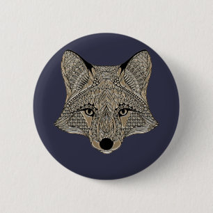 Metallic Fox Face 6 Cm Round Badge