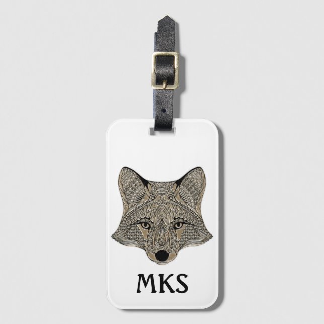 Metallic Fox Face Customisable Monogram Luggage Tag (Front Vertical)