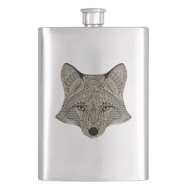 Metallic Fox Face Hip Flask (Front)