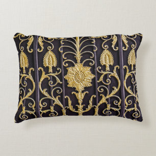 Metallic gate, intricate pattern design. decorative cushion