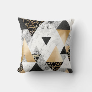 Metallic Geometric: Gold Silver Marble Cushion