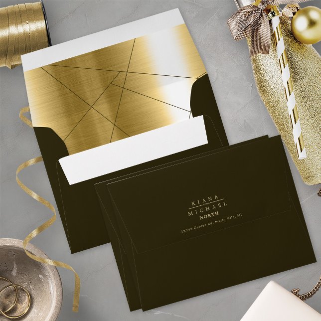 Metallic Geometric Wedding Gold ID648 Envelope (Interior/Back In Situ)